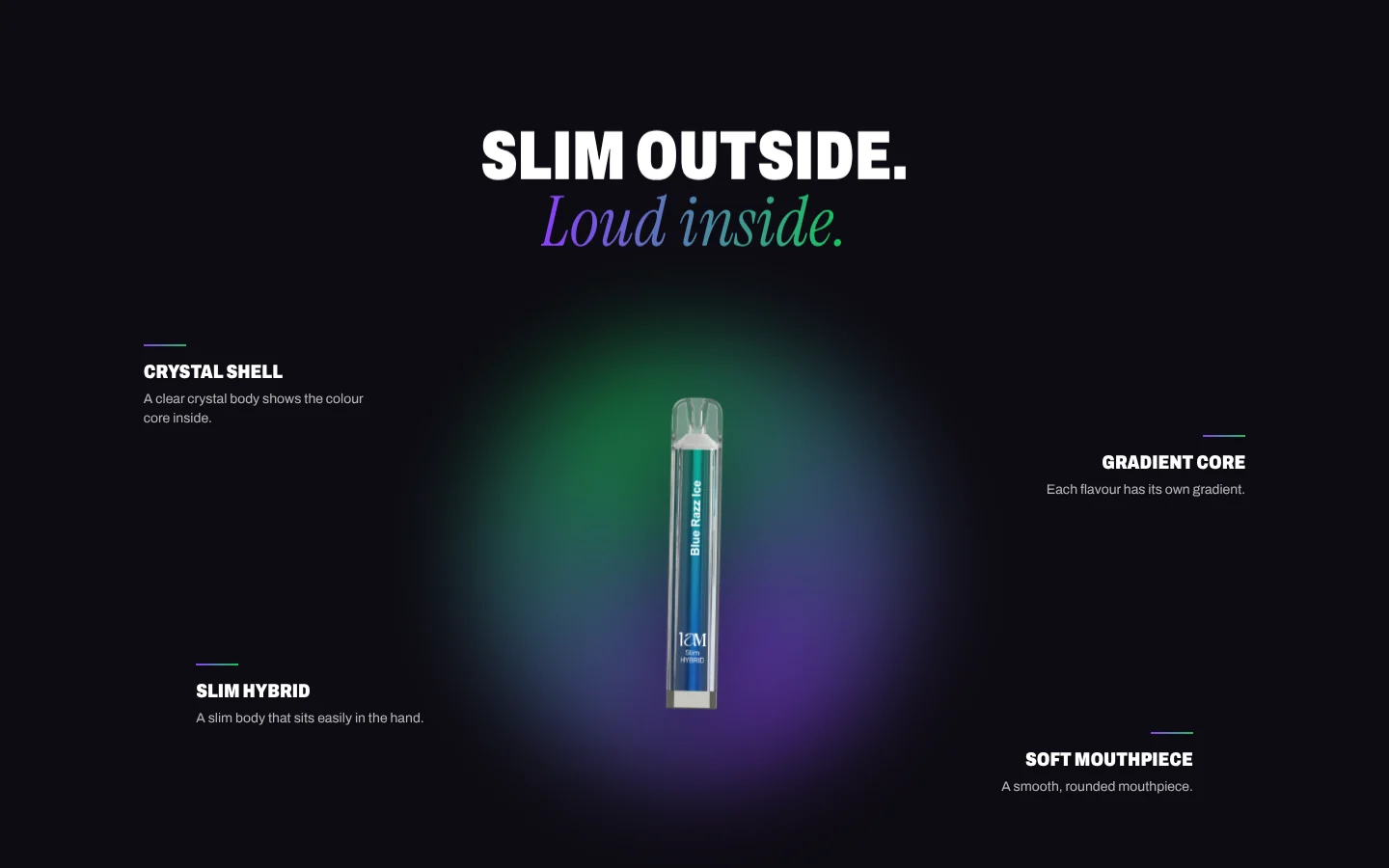 Slim outside, loud inside — feature callouts
