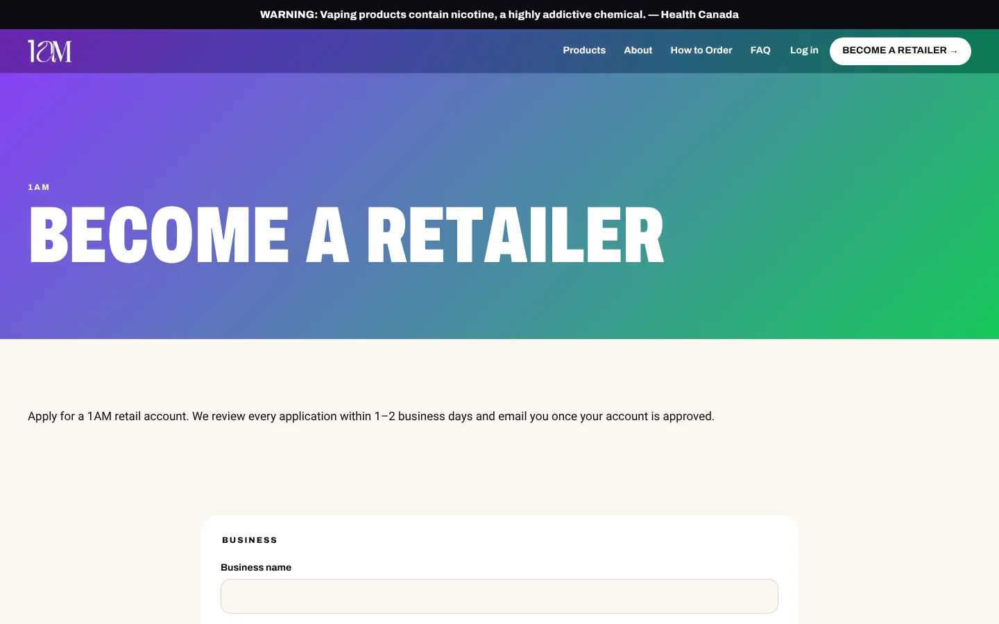 Become a Retailer — application